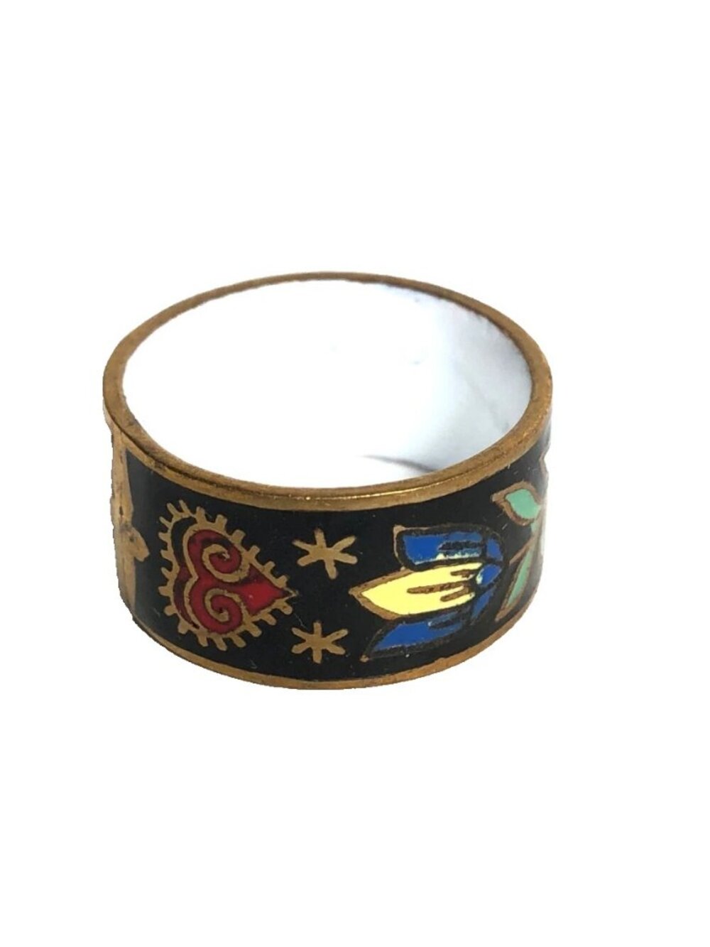 Siam Enamel Flower Cloisonne Sterling Silver 925 Vintage NOS Ring Band Sz 6.5
